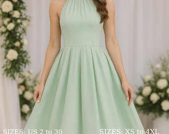 Patrón de costura para vestido midi con cuello halter para invitada de graduación y boda (descarga digital)