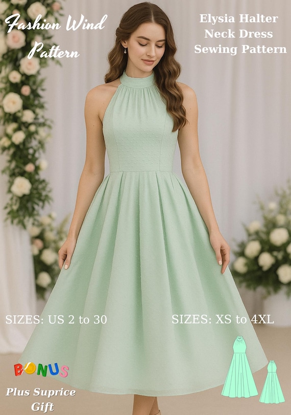 Halter Neck Midi Dress Sewing Pattern  Prom & Wedding Guest (digital  Download) - Etsy Israel