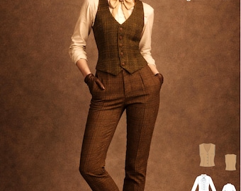 Edwardian Cottagecore Vest, Pants & Blouse,Vintage Inspired Tweed Vest Outfit for Women (Digital Download)