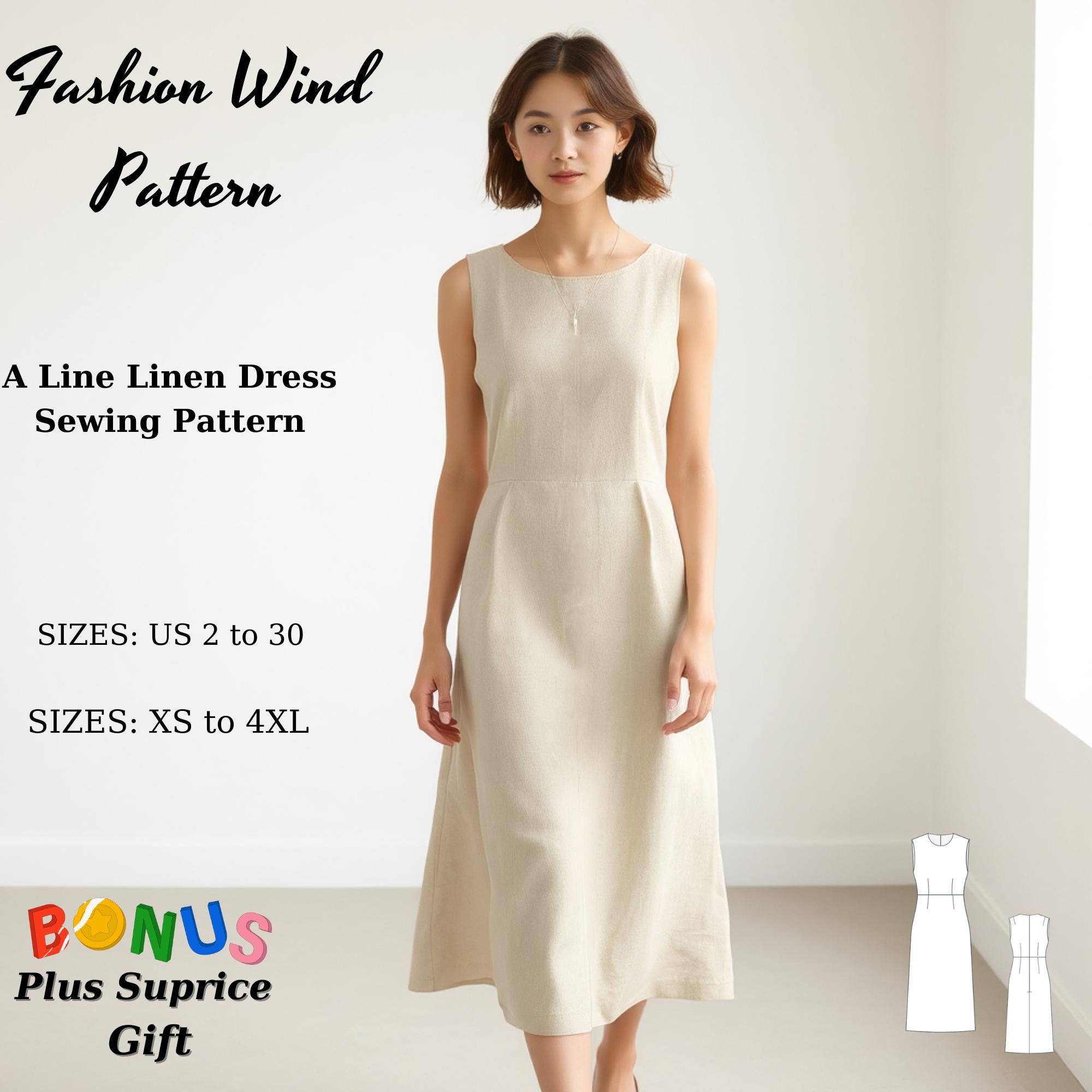 A-line Linen Dress Sewing Pattern: Cottagecore Style (US 2-30) - Etsy