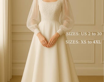 Bridal Gown Sewing Pattern: Modest Wedding Dress, Maxi Dress (A0-A4-US Letter, XS-4XL) (Digital Download)