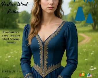 Renaissance Crop Top & Skirt Sewing Pattern: Targaryen Cosplay (XS-4XL) (PDF Download)