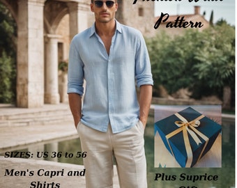 Patrón de costura para pantalones capri y camisa de lino para hombre (tallas 36-56) (descarga digital)