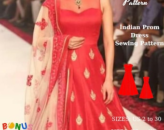Anarkali Dress Sewing Pattern: Indian Prom Dress, XS-4XL (Digital Download)