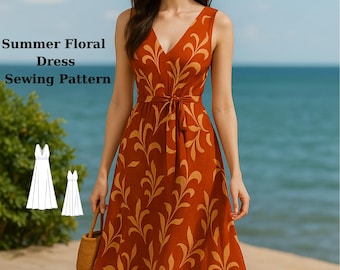 Summer Floral Maxi Dress Sewing Pattern, Vintage Cottagecore (PDF Pattern)