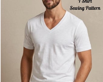 Patrón de costura para camiseta de hombre con cuello en V, camiseta para hombre, patrón básico de camiseta, manga corta
