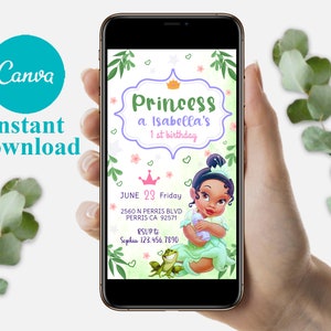 Editable Mobile Baby Tiana Birthday Invitation, Birthday Party Invitations, Digital Kids Party Invite, Instant Download Evite Bday Card