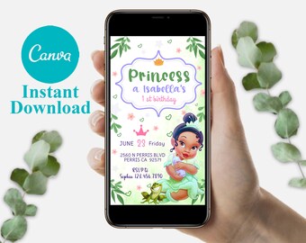 Tiana Princess Birthday Evite, Editable Kids Party Invitation (Digital Download)