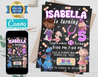 Doc McStuffins Birthday Invitation Template, Kids Party (Digital File)