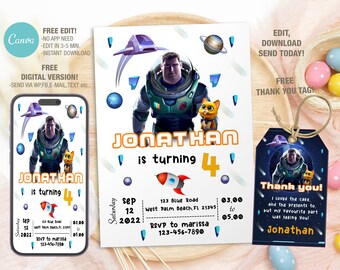 Buzz Lightyear Birthday Invitation Template, Kids Bday Card (Digital File)