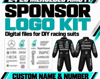 Digital Mercedes AMG F1 Team DIY Racing Suit, 2025 - 2026 Racing Sponsor Logos,  Digital Instant Download