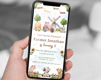 Watercolor Farm Birthday Invitation, Animals, Tractor (Digital Evite)
