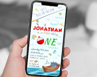 Editable Fishing Birthday Invitation Template, Printable Birthday Party Invitations, Digital Party Invite Bday Card