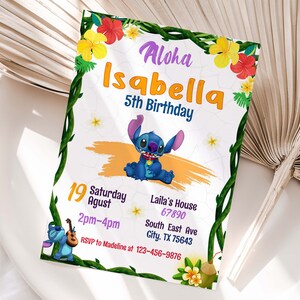 Editable Stitch Birthday Invitation Template, Printable Birthday Party Invitations, Digital Kids Party Invite Template, Boys & Girls Invite