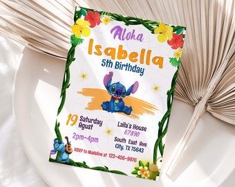 Stitch Birthday Invitation Template, Kids Party Invite (Digital File)
