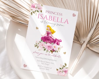 Editable Princess Aurora Birthday Invitation Template, Printable Birthday Party Invitations, Digital Bday Party Invite Bday Card