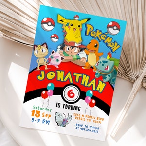 Editable Poke Birthday Invitation Template, Printable Birthday Party Invitations, Digital Kids Party Invite Template, Boys & Girls Invite