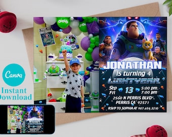 Editable Lightyear Birthday Invitation Template, Photo Party Invite (Digital)