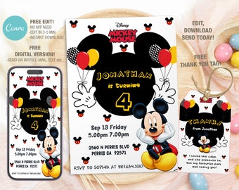 Editable Mickey Mouse Birthday Invitation Template (Digital Download)