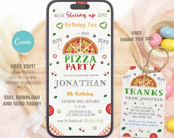 Bearbeitbare Pizza Party Geburtstag Evite Vorlage (Digitaler Download)