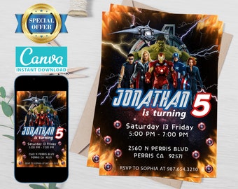 Avengers Birthday Invitation Template, Superhero Party (Digital Download)