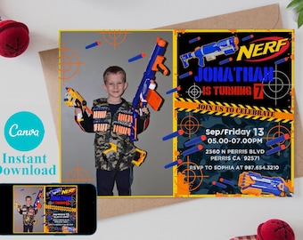 Editable Photo Nerf Birthday Invitation Template (Digital)