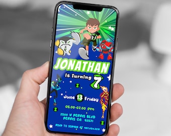 Editable Mobile Ben 10 Birthday Invitation Template, Circus Ben Ten Birthday Party Invitations, Digital Ben10 Kids Invite, Evite Bday Card