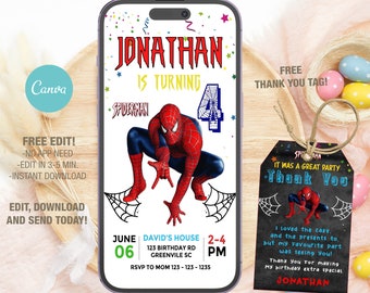 Bearbeitbare Mobile Geburtstagseinladungsvorlage, Einladungen zur Geburtstagsfeier, Digitale Kinderparty einladen, Sofortiger Download Evite Geburtstagskarte
