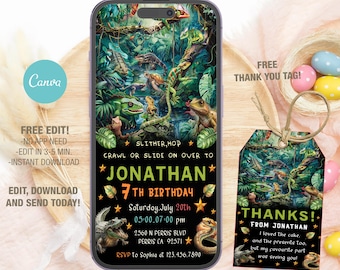 Editable Mobile Reptile Birthday Invitation Template, Birthday Party Invitations, Digital Kids Party Invite Instant Download Evite Bday Card