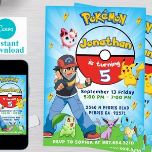 Editable Poke Birthday Invitation Template, Printable Birthday Party Invitations, Digital Kids Party Invite Bday Card