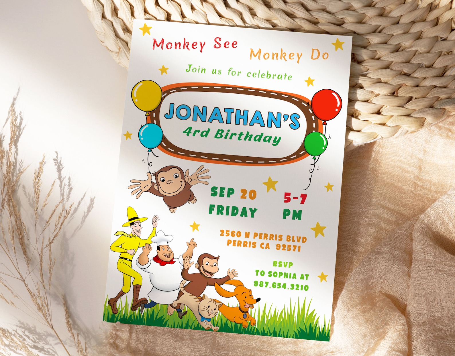 George Michael Invitation Editable Curious George Birthday Invitation Template, Printable ...