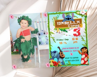 Bearbeitbare Foto Stitch-Geburtstagseinladungsvorlage, Kinderparty-Einladung (digital)