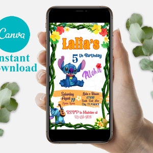 Editable Mobile Stitch Birthday Invitation Template, Birthday Party Invitations, Digital Kids Party Invite, Instant Download Evite Bday Card