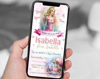 Editable Mobile Princess Aurora Birthday Invitation Template, Birthday Party Invitations, Digital Kids Party Invite, Evite Bday Card