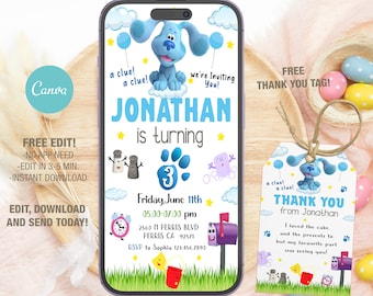 Editable Mobile Blues Clues Birthday Invitation Template, Birthday Party Invitations, Digital Kids Party Invite, Evite Bday Card