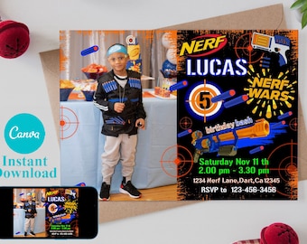 Editable Photo Nerf Birthday Invitation Template (Digital)