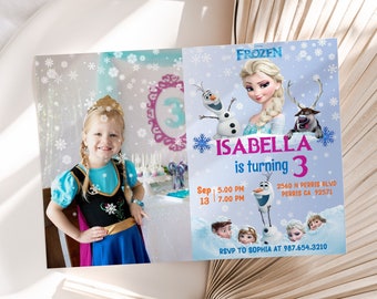 Editable Photo Frozen Birthday Invitation Template, Printable Birthday Party Invitations, Digital Party Invite, Instant Download Bday Card