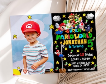 Editable Photo Super Mario Birthday Invitation Template, Printable Birthday Party Invitations, Digital Kids Party Invite, Boys & Girls Card