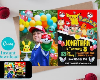 Editable Photo Pokemon Birthday Invitation Template (Digital Download)