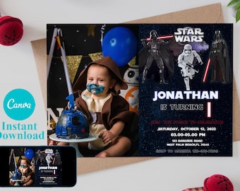Bearbeitbare Foto-Geburtstagseinladungsvorlage, druckbare Einladungen zur Geburtstagsfeier, digitale Kinderparty-Einladungsvorlage, Evite-Bday-Karte