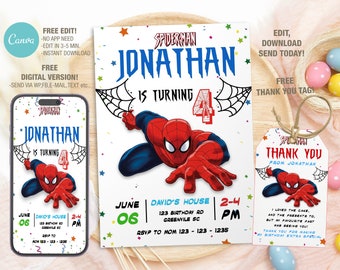 Editable Spider Birthday Invitation Template (Digital Download)