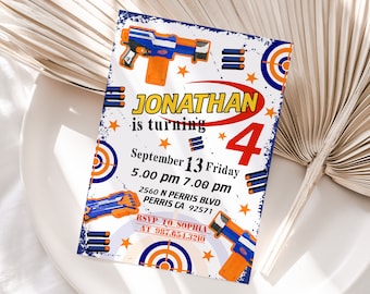 Editable Nerf Birthday Invitation Template, Printable Birthday Party Invitations, Digital Kids Party Invite Template
