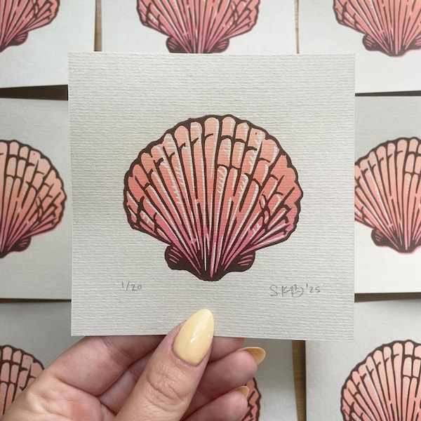 Clam Shell Linocut Print | Handmade Original Art