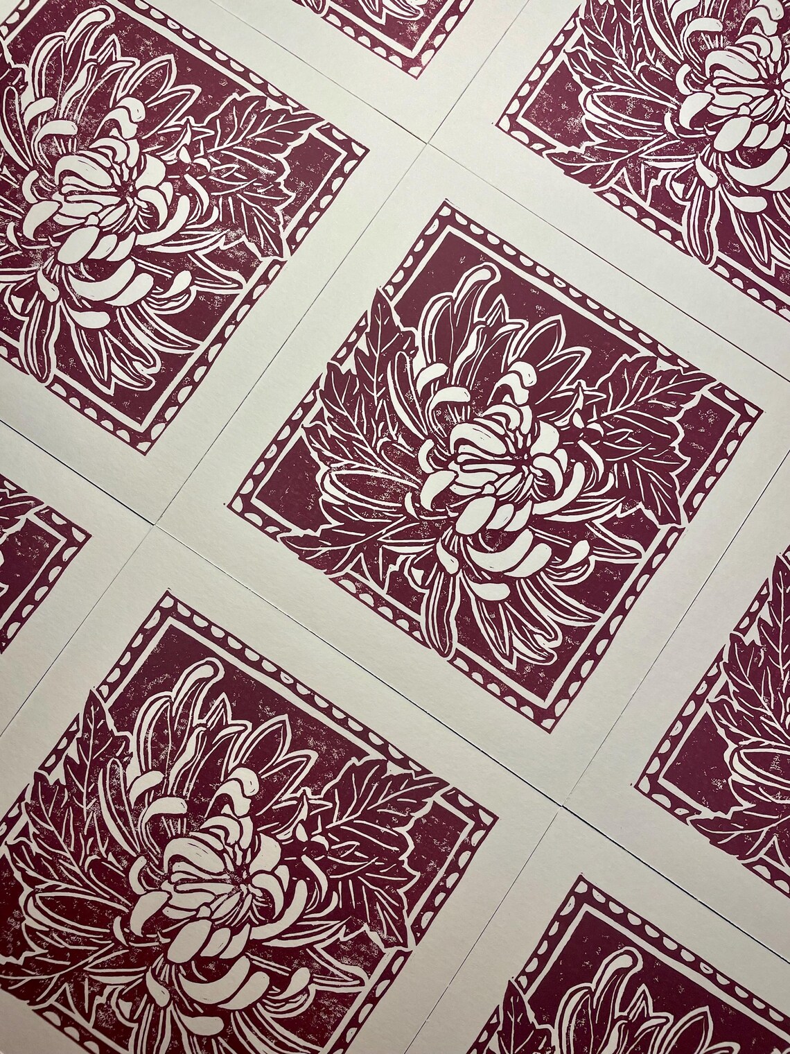 Chrysanthemum Linocut Print | Fall Floral Original Art - Etsy