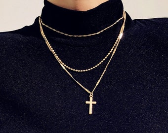 Women Handmade Sterling Silver Cross Necklace for Women Multi Chains Cross Pendant Necklace