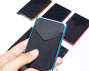 SecureSlim: RFID-Protected Metal Card Holder with Lycra Cloth – Sleek Aluminum Alloy Credit Card Box
