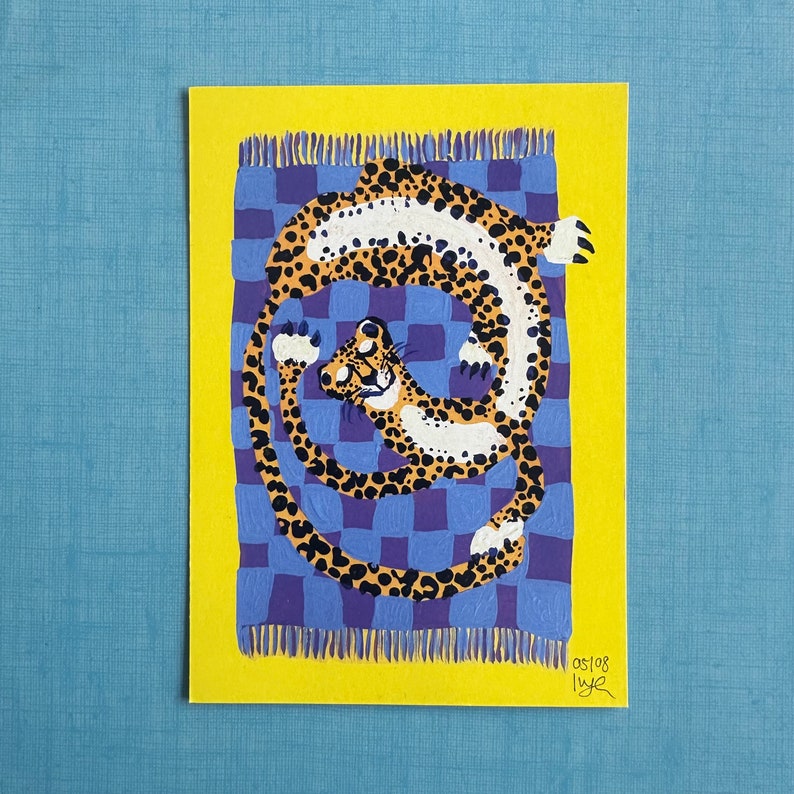 Postkarte Karte A6 Limitierter Druck Geschenk Grußkarte Acryl Malerei Leopard Bild 3