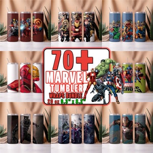 70+ マーベル タンブラー ラップ バンドル、スーパーヒーロー タンブラー ラップ、スパイダーマン タンブラー、20 オンス マーベル ヒーロー 昇華タンブラー スキニー、アベンジャーズ タンブラー