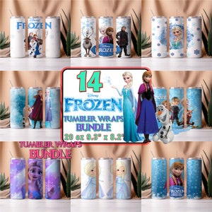 Pacchetto da 14 involucri per tumbler Frozen / 20 oz Elsa PNG Immagine Sublimazione involucri per tumbler / Tumbler Kids Bottiglia d'acqua dritta Design Princess Girls
