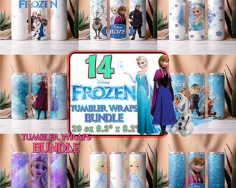 14 Frozen Tumbler Wrap Bundle | 20 oz Elsa PNG Image Sublimation Tumbler Wraps | Tumbler Kids Water bottle straight Design Princess Girls